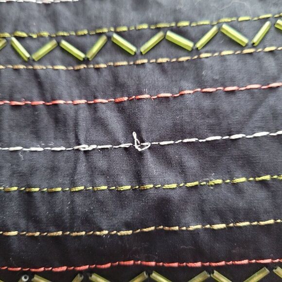 Vintage 90s Midi Skirt 12 Black Floral Embroidered Cotton A-line Full Boho - Picture 6 of 10